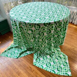 Vintage 70s flat sheet, green, white geometric full size up to queen size bed